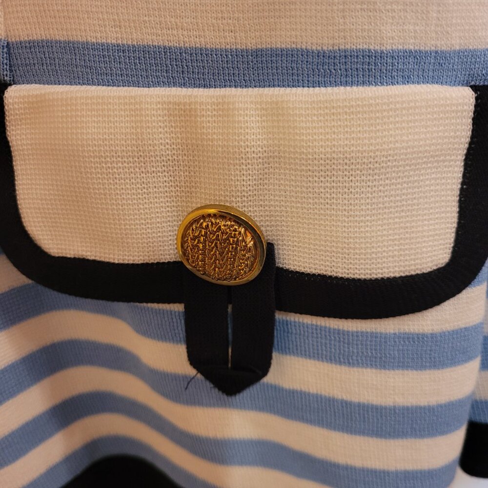 Misook Exclusively Women's Blue and White Stripe Navy Trim Cardigan Medium - Picture 3 of 13
